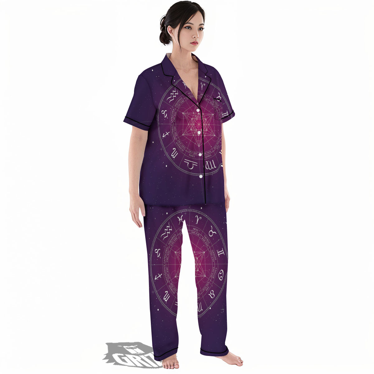 Calendar Geometric Zodiac Print Women's Pajamas Set-grizzshop