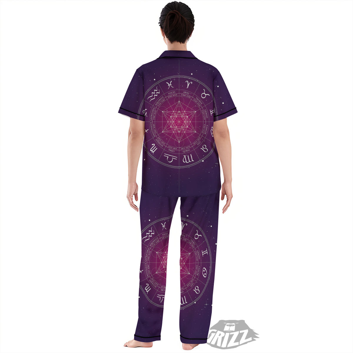 Calendar Geometric Zodiac Print Women's Pajamas Set-grizzshop