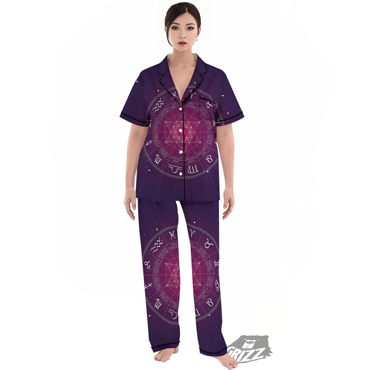 Calendar Geometric Zodiac Print Women's Pajamas Set-grizzshop