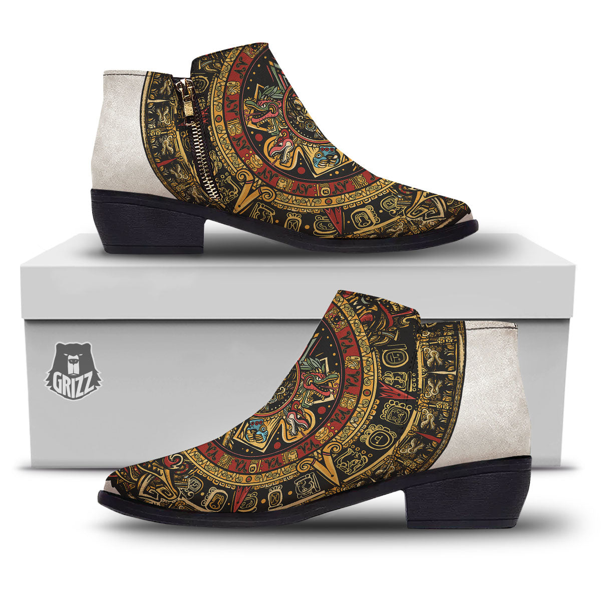 Calendar Mayan Print Ankle Boots-grizzshop