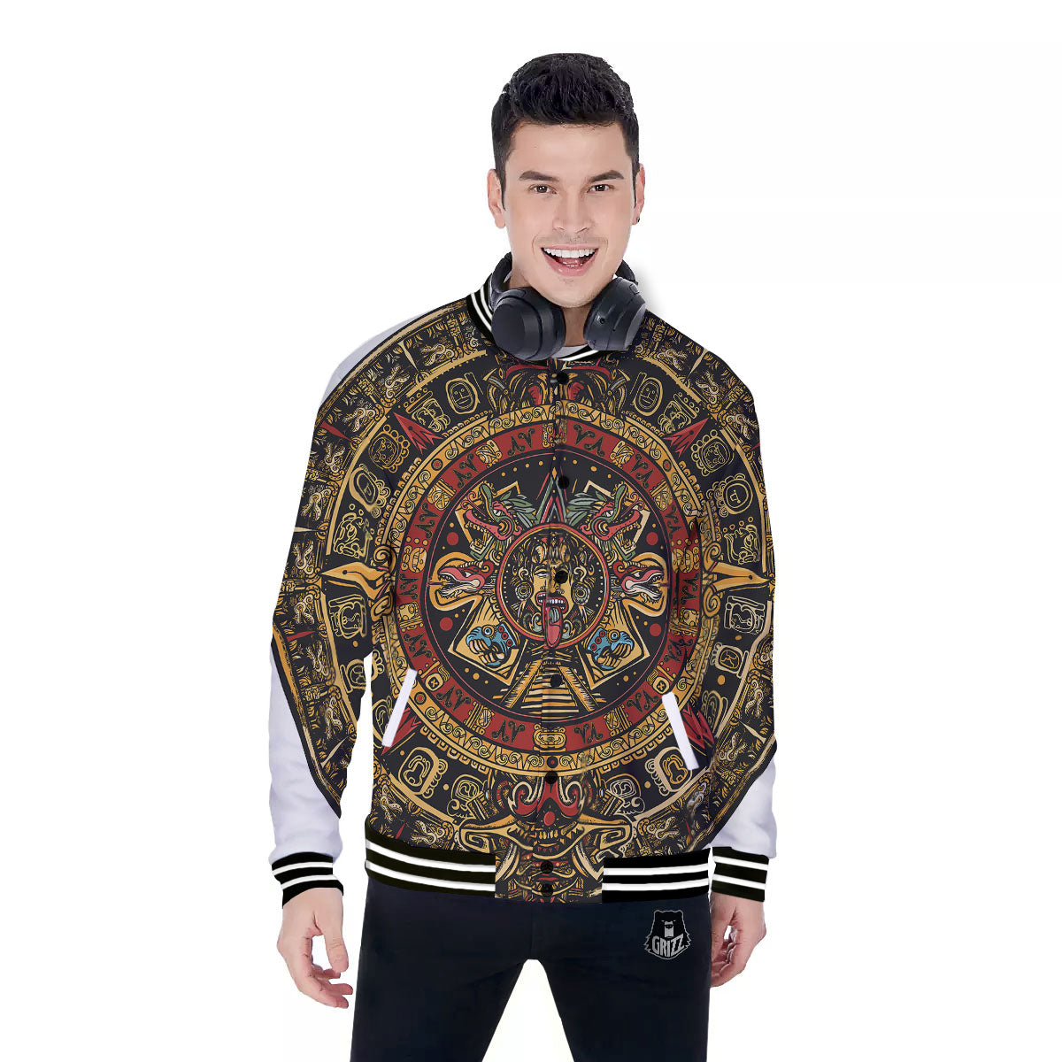Calendar Mayan Print Baseball Jacket-grizzshop