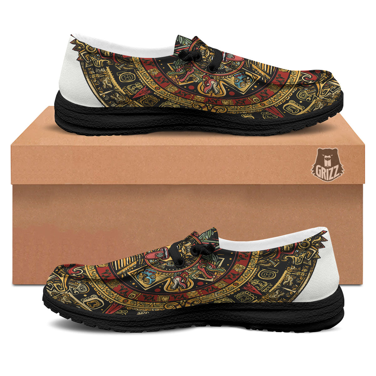 Calendar Mayan Print Black Loafers-grizzshop