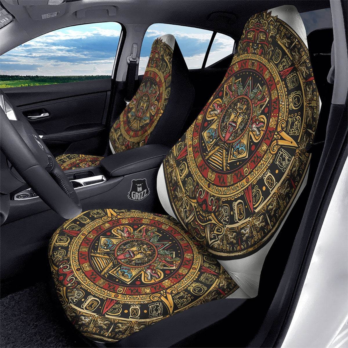 Calendar Mayan Print Car Seat Covers-grizzshop