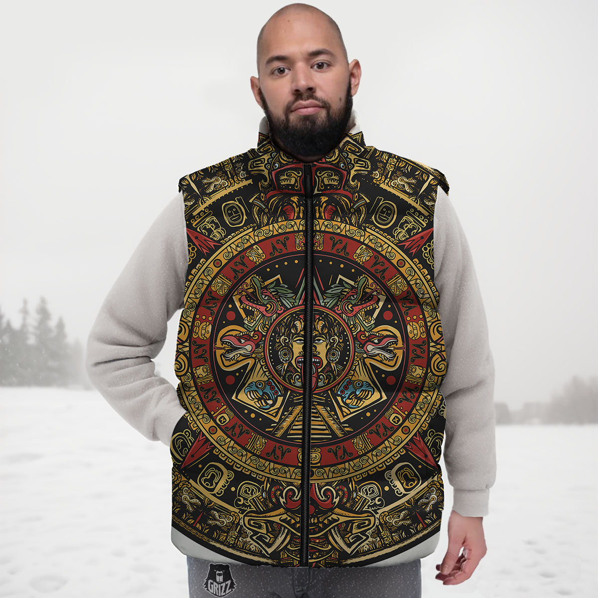 Calendar Mayan Print Down Vest