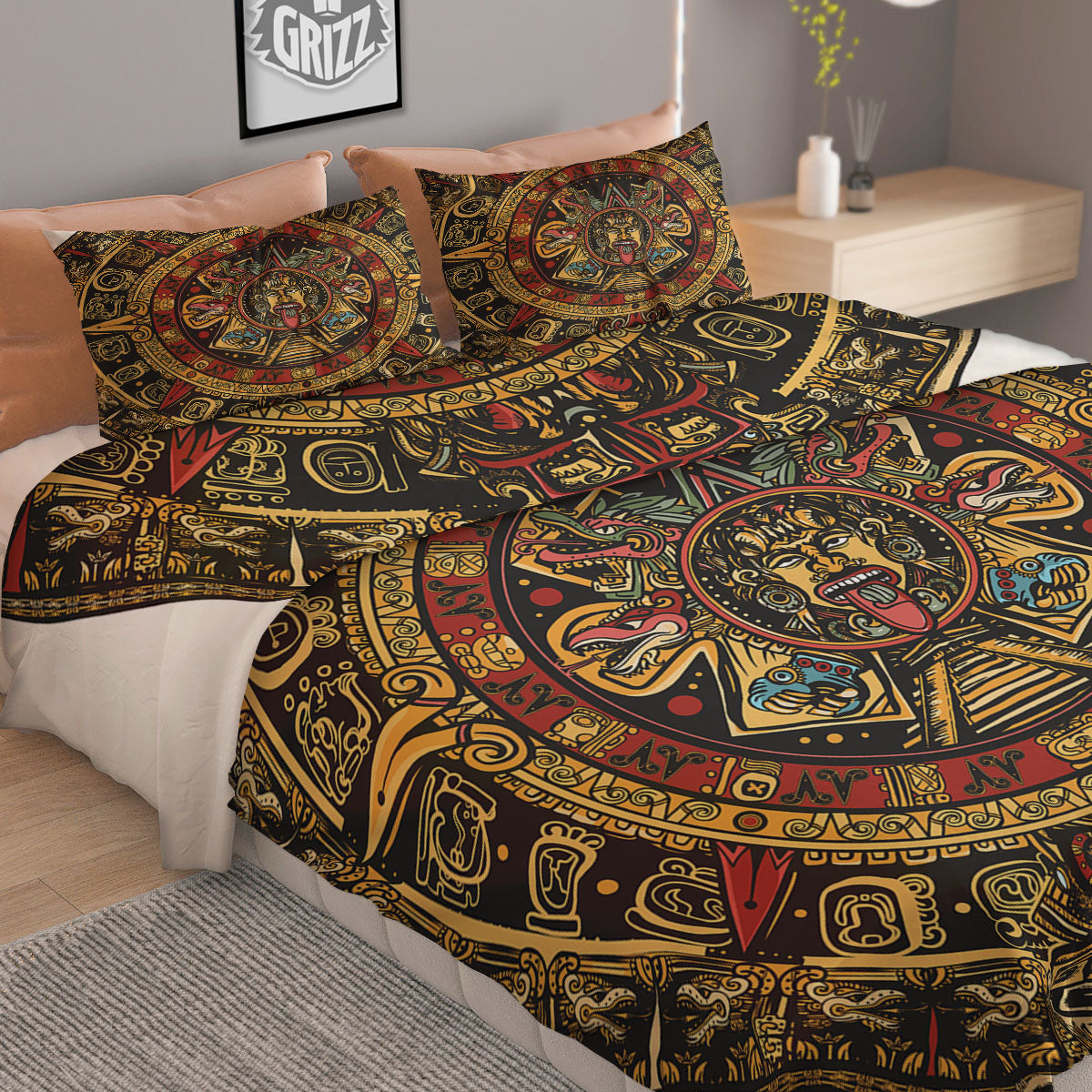 Calendar Mayan Print Duvet Cover Bedding Set