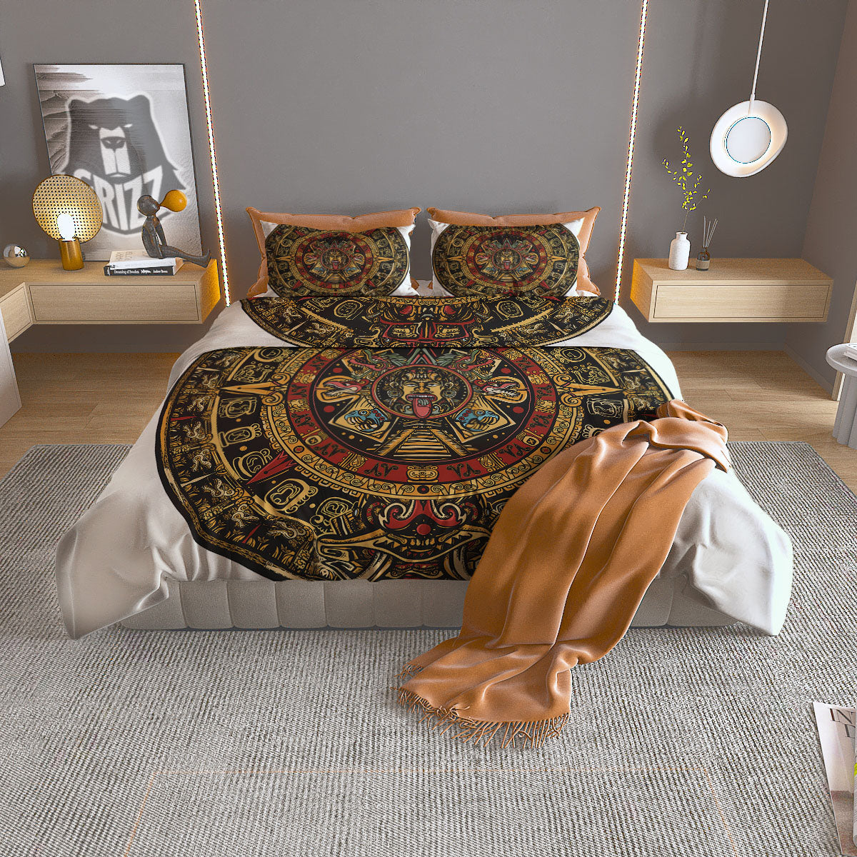 Calendar Mayan Print Duvet Cover Bedding Set