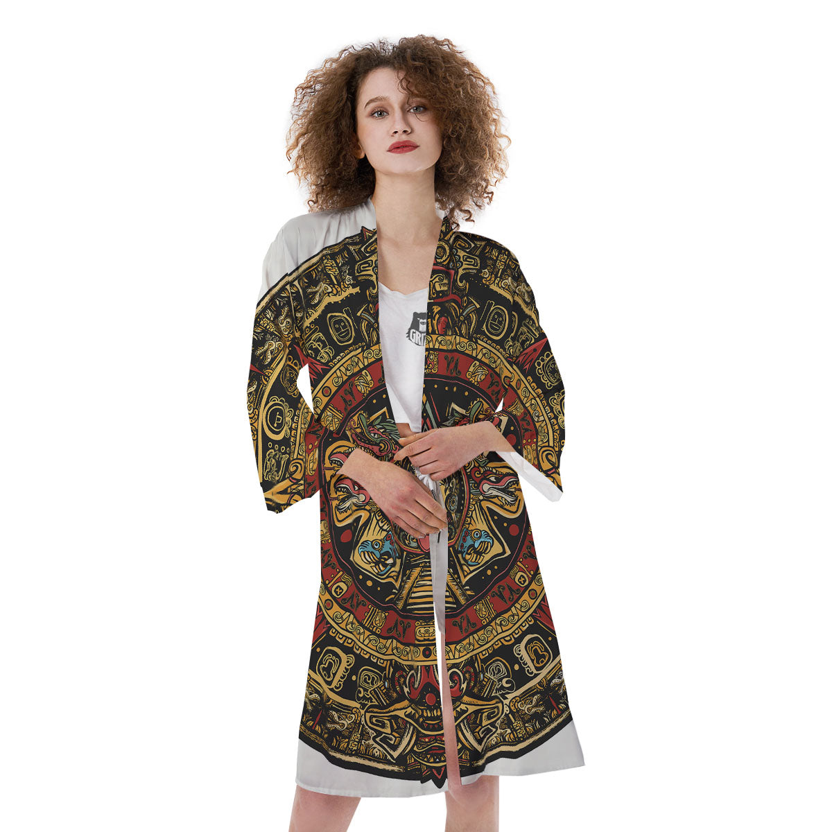 Calendar Mayan Print Kimono-grizzshop