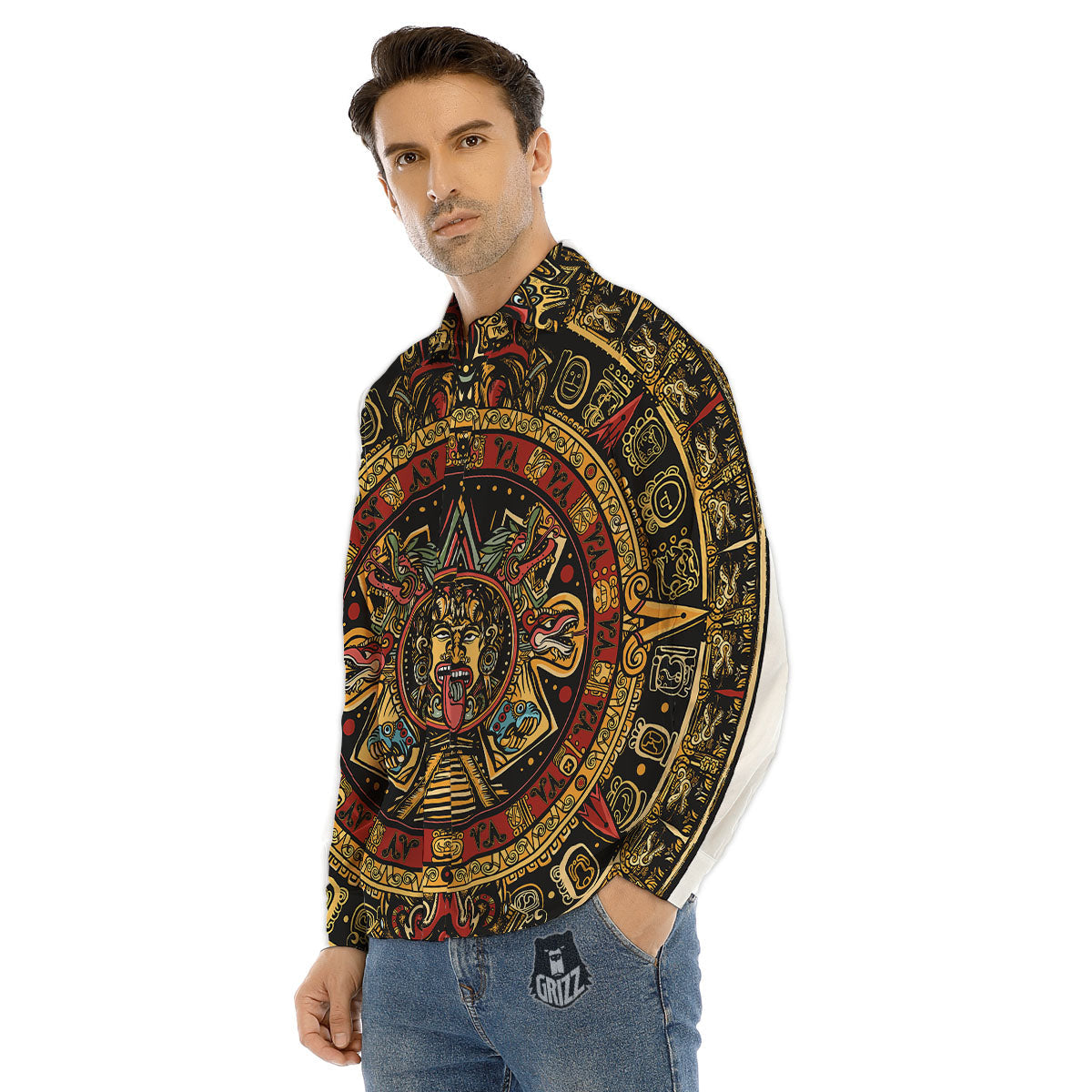 Calendar Mayan Print Men's Dress Shirts-grizzshop