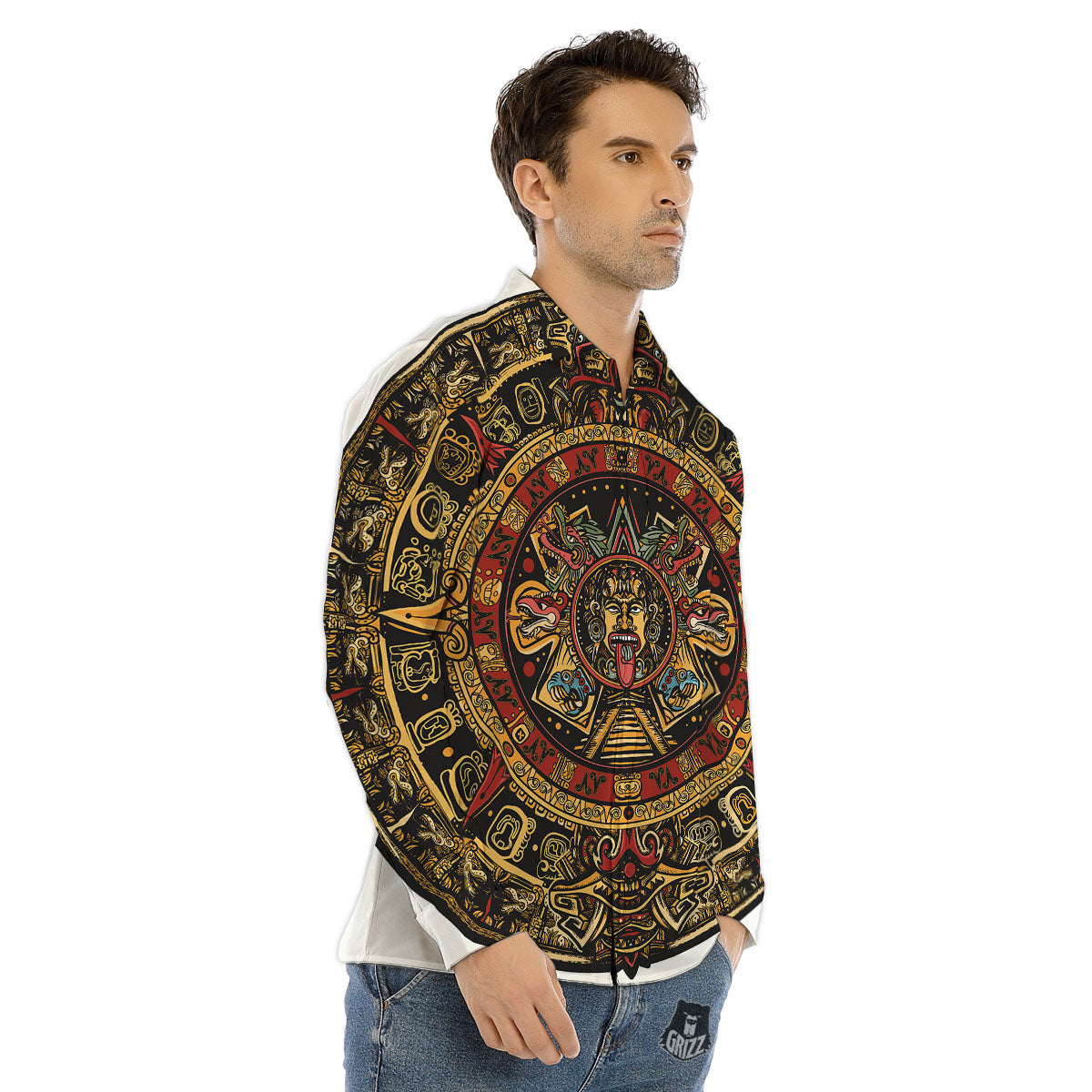 Calendar Mayan Print Men's Dress Shirts-grizzshop