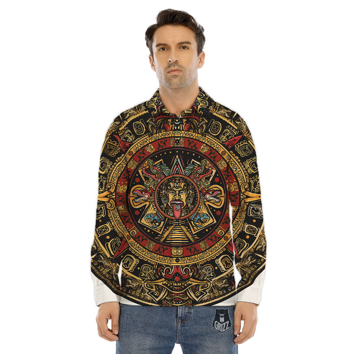Calendar Mayan Print Men's Dress Shirts-grizzshop