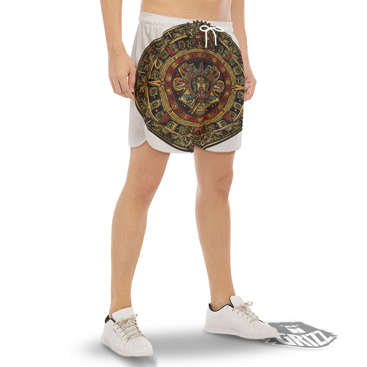 Calendar Mayan Print Men's Gym Shorts-grizzshop