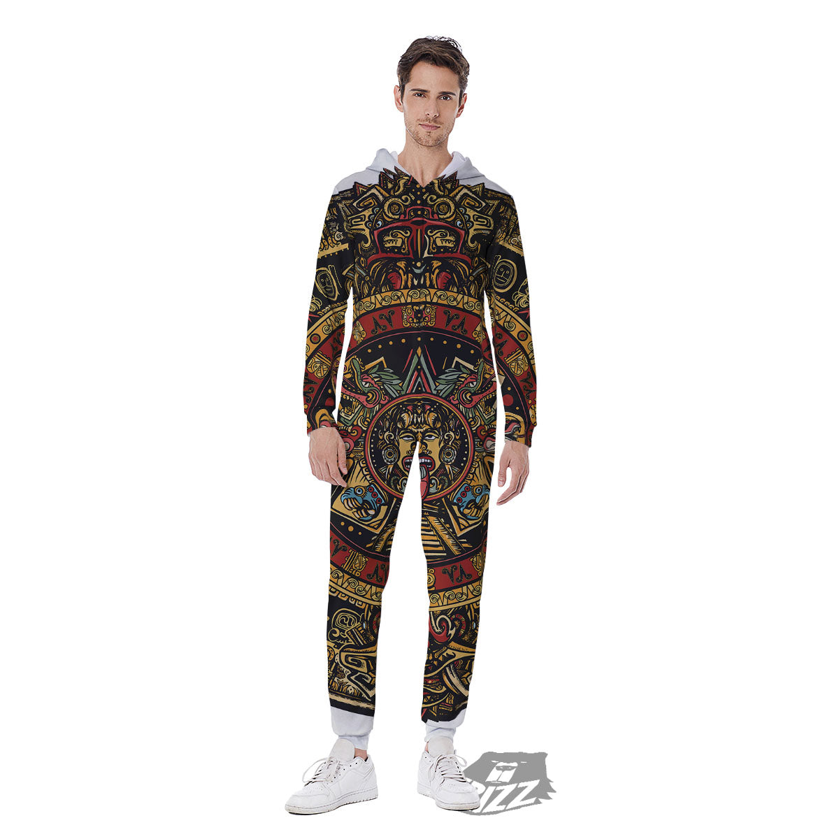 Calendar Mayan Print Men's Jumpsuit-grizzshop