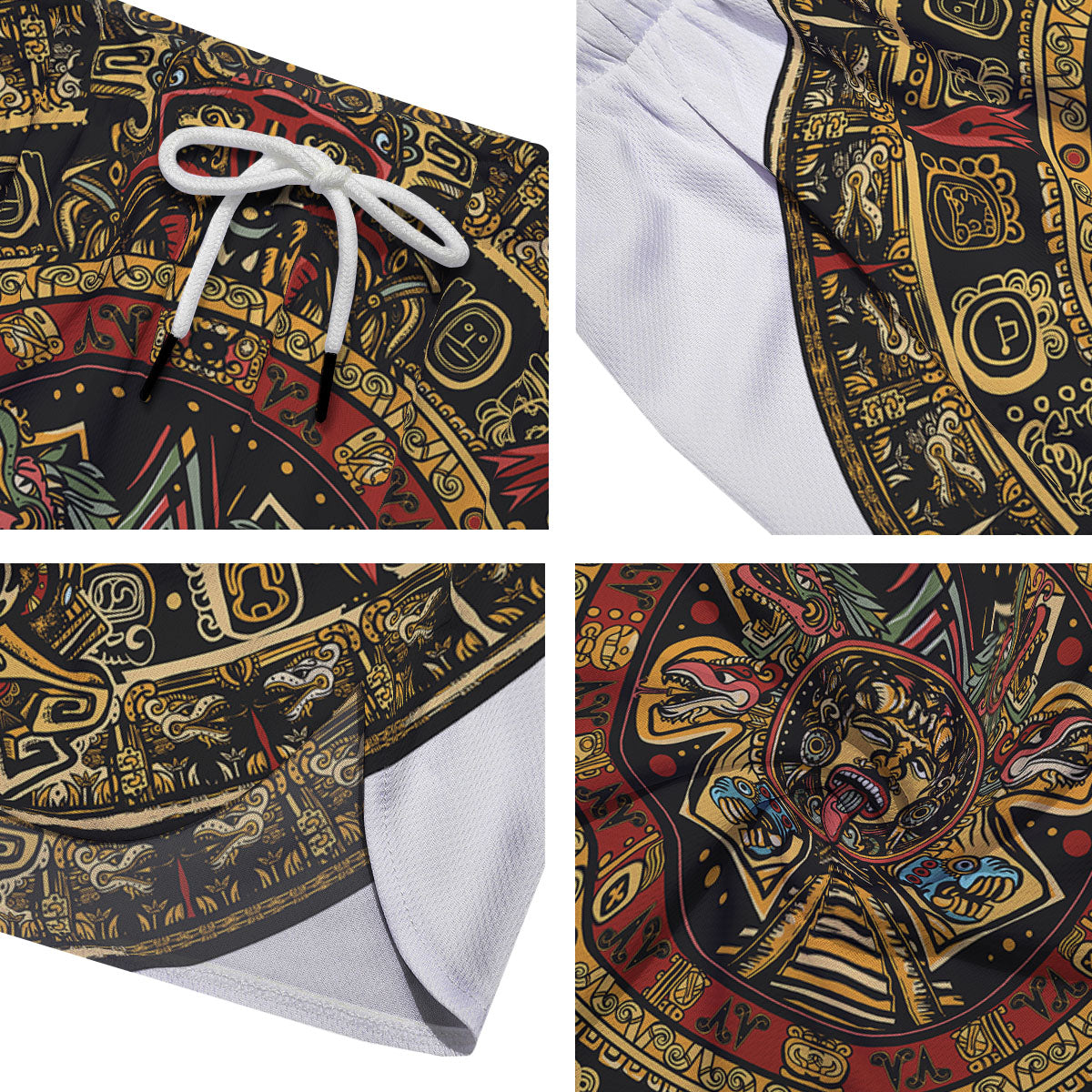 Calendar Mayan Print Men's Running Shorts-grizzshop