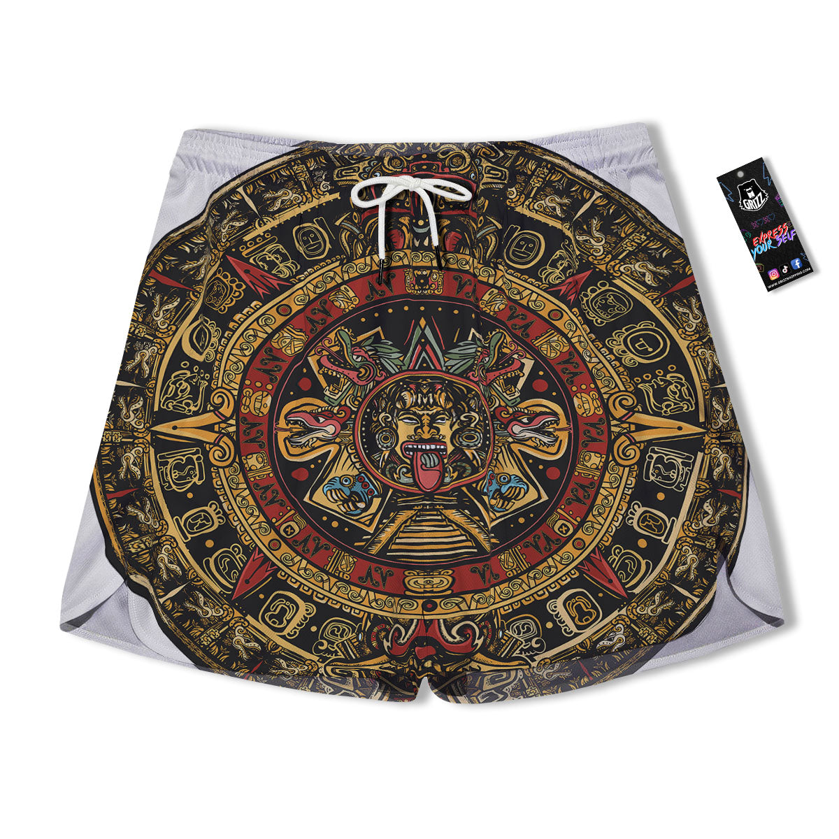 Calendar Mayan Print Men's Running Shorts-grizzshop