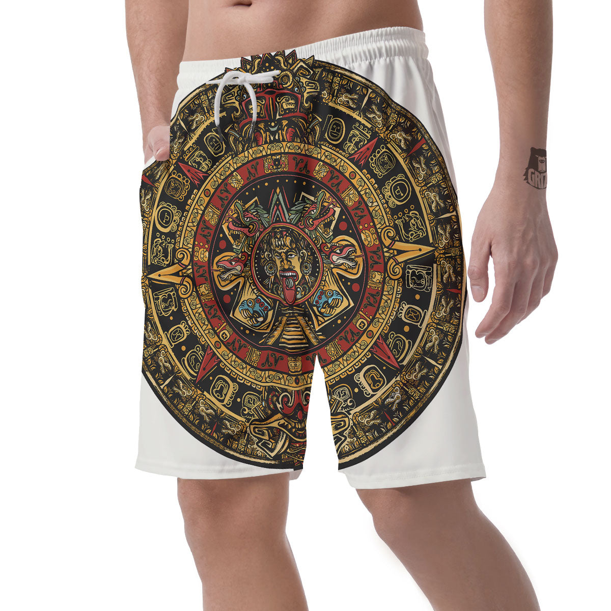 Calendar Mayan Print Men's Shorts-grizzshop