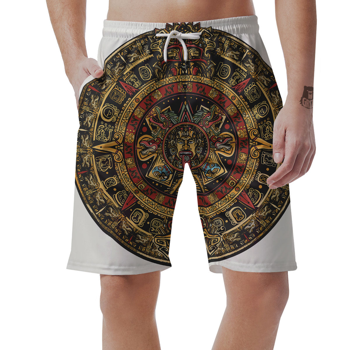 Calendar Mayan Print Men's Shorts-grizzshop