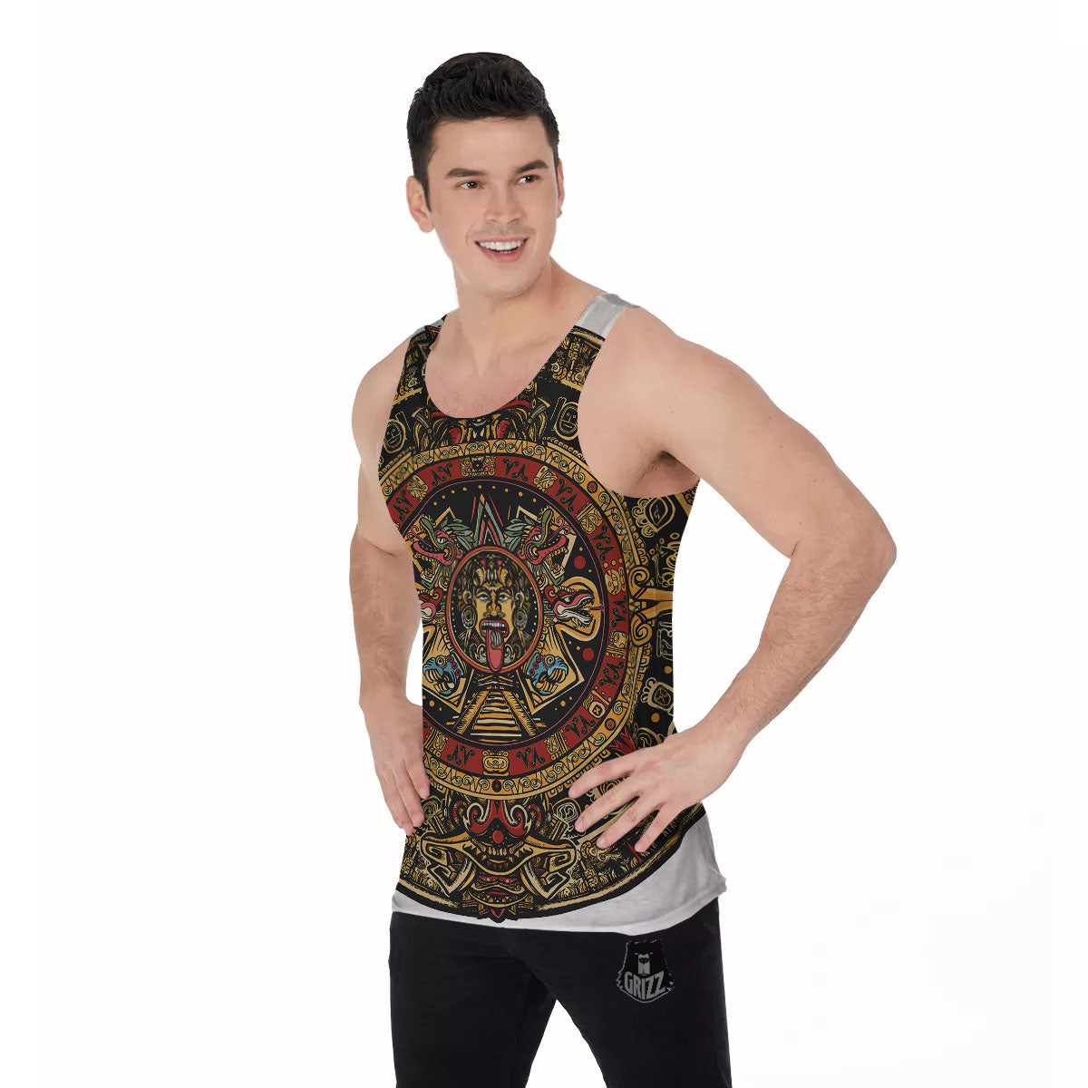 Calendar Mayan Print Men's Tank Top-grizzshop