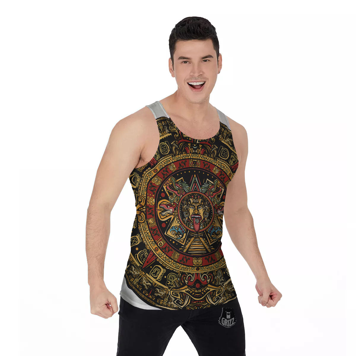 Calendar Mayan Print Men's Tank Top-grizzshop