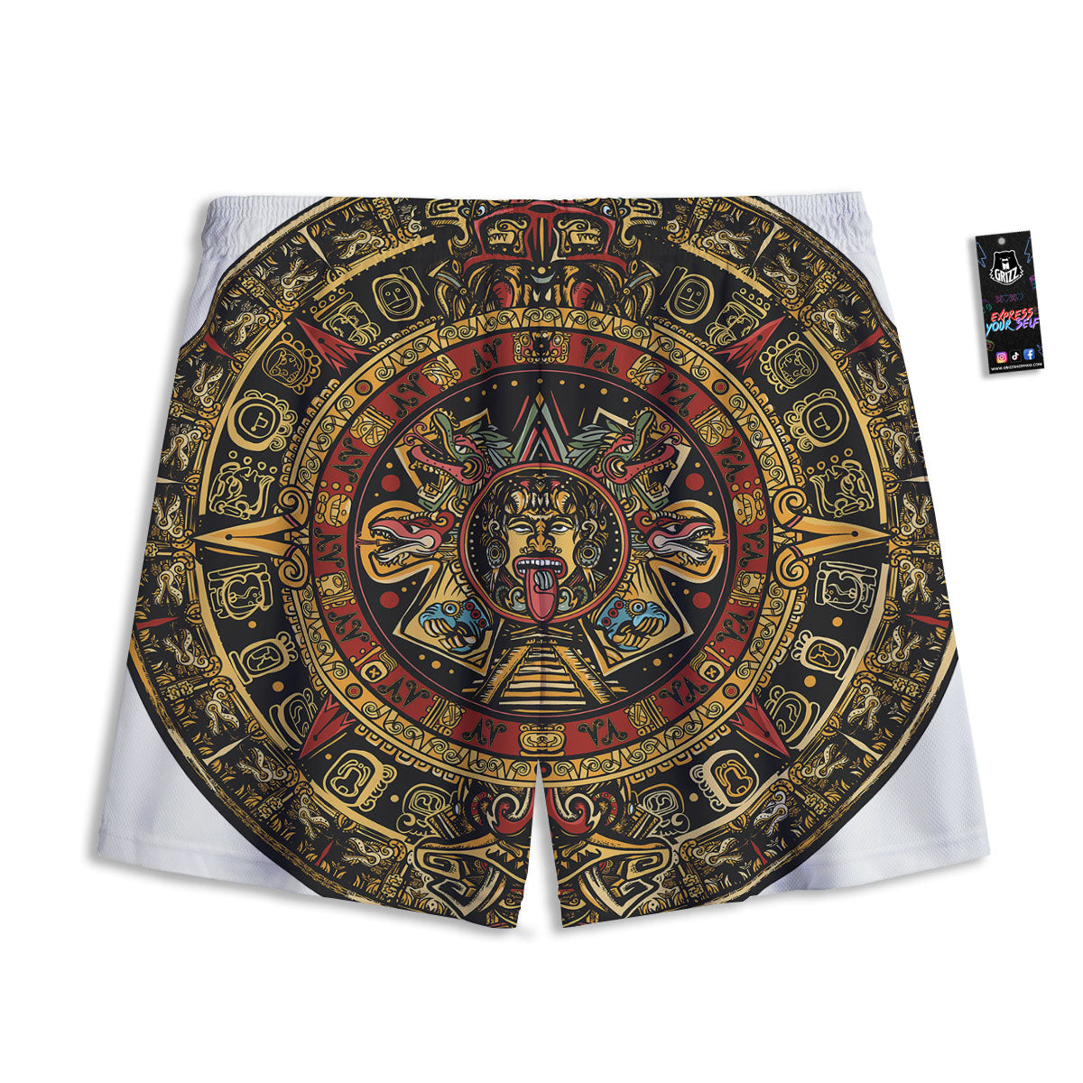 Calendar Mayan Print Mesh Shorts