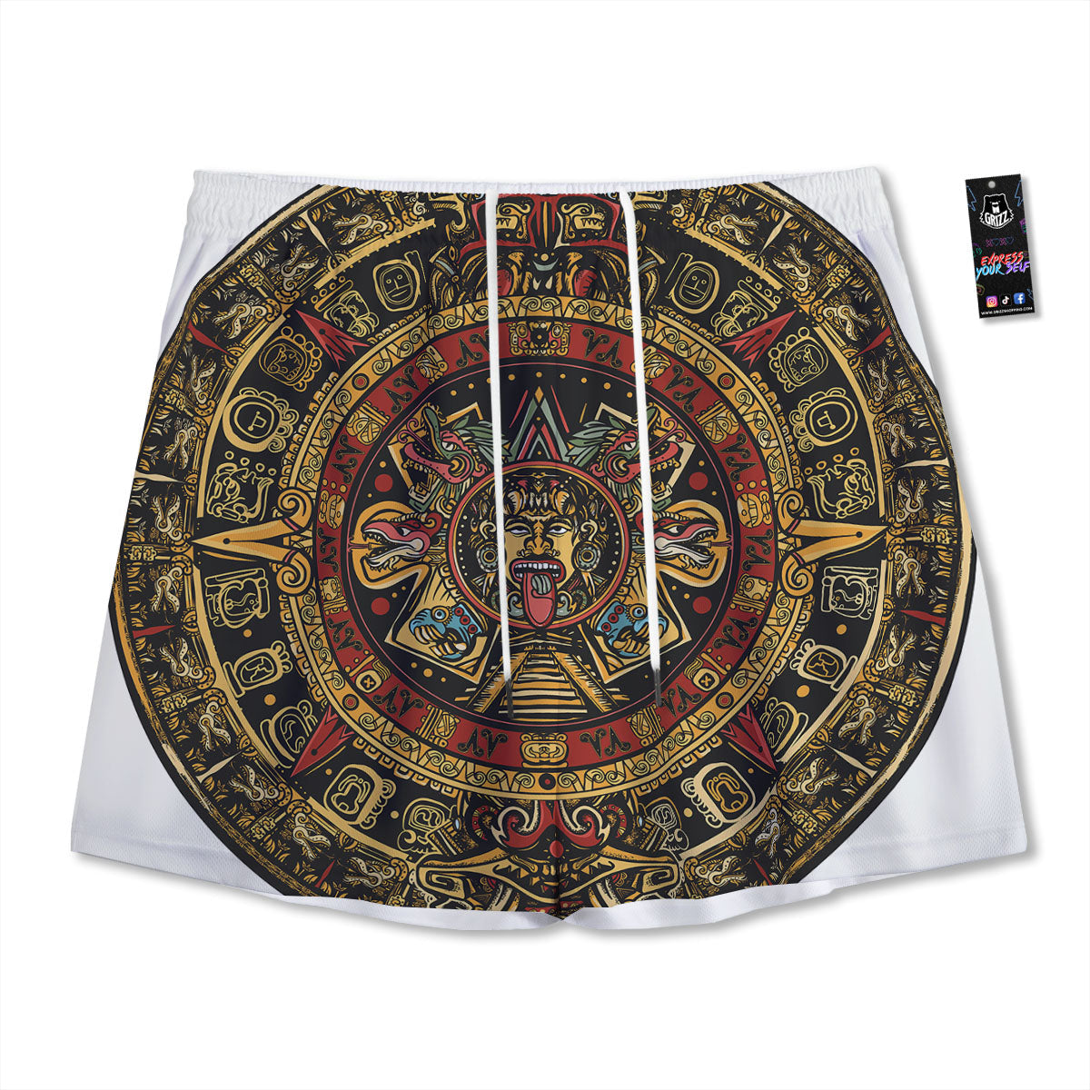 Calendar Mayan Print Mesh Shorts