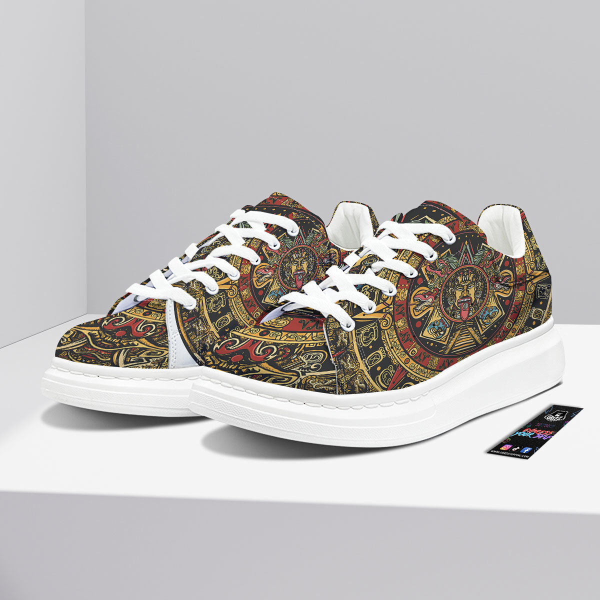 Calendar Mayan Print Platform Shoes-grizzshop