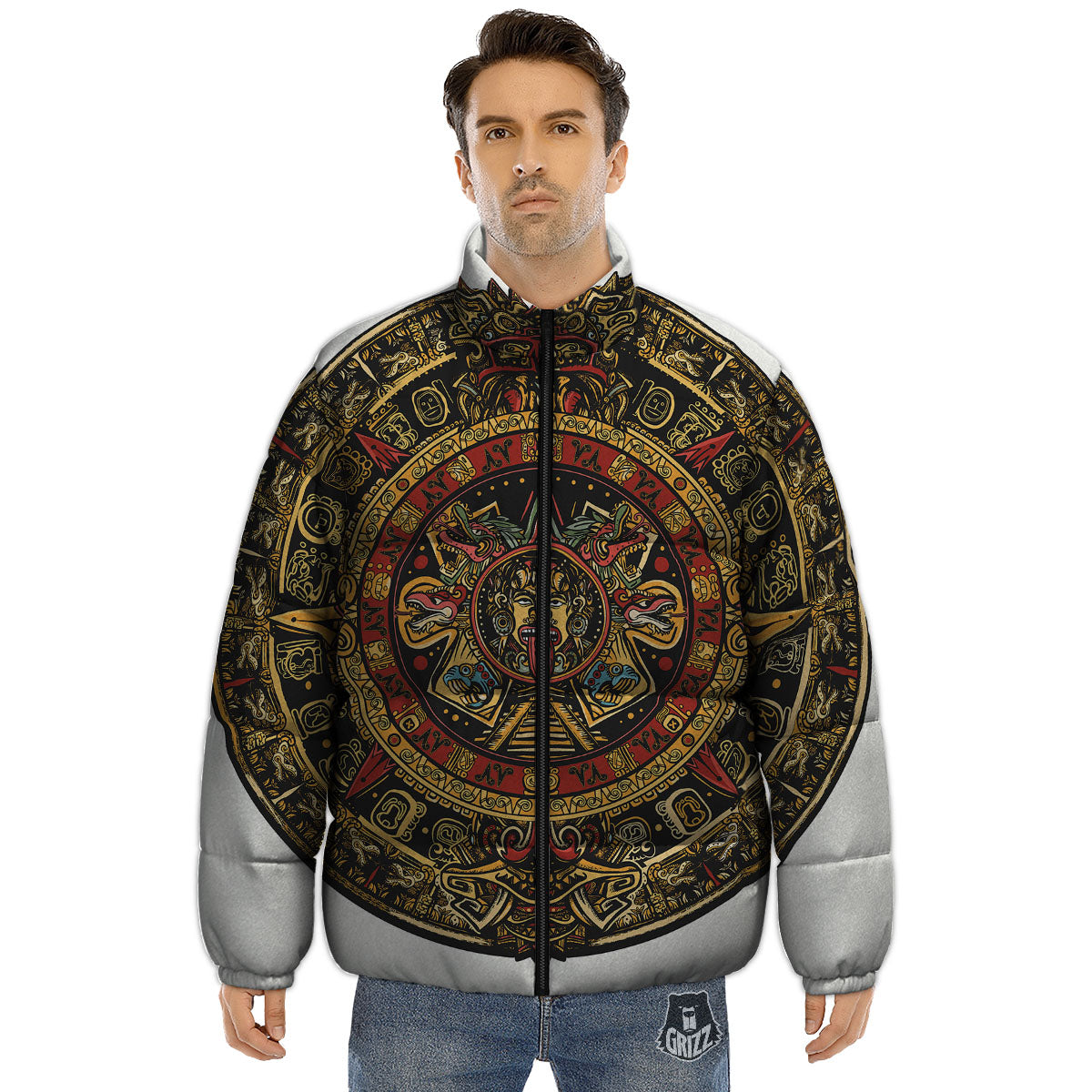 Calendar Mayan Print Puffer Jacket-grizzshop