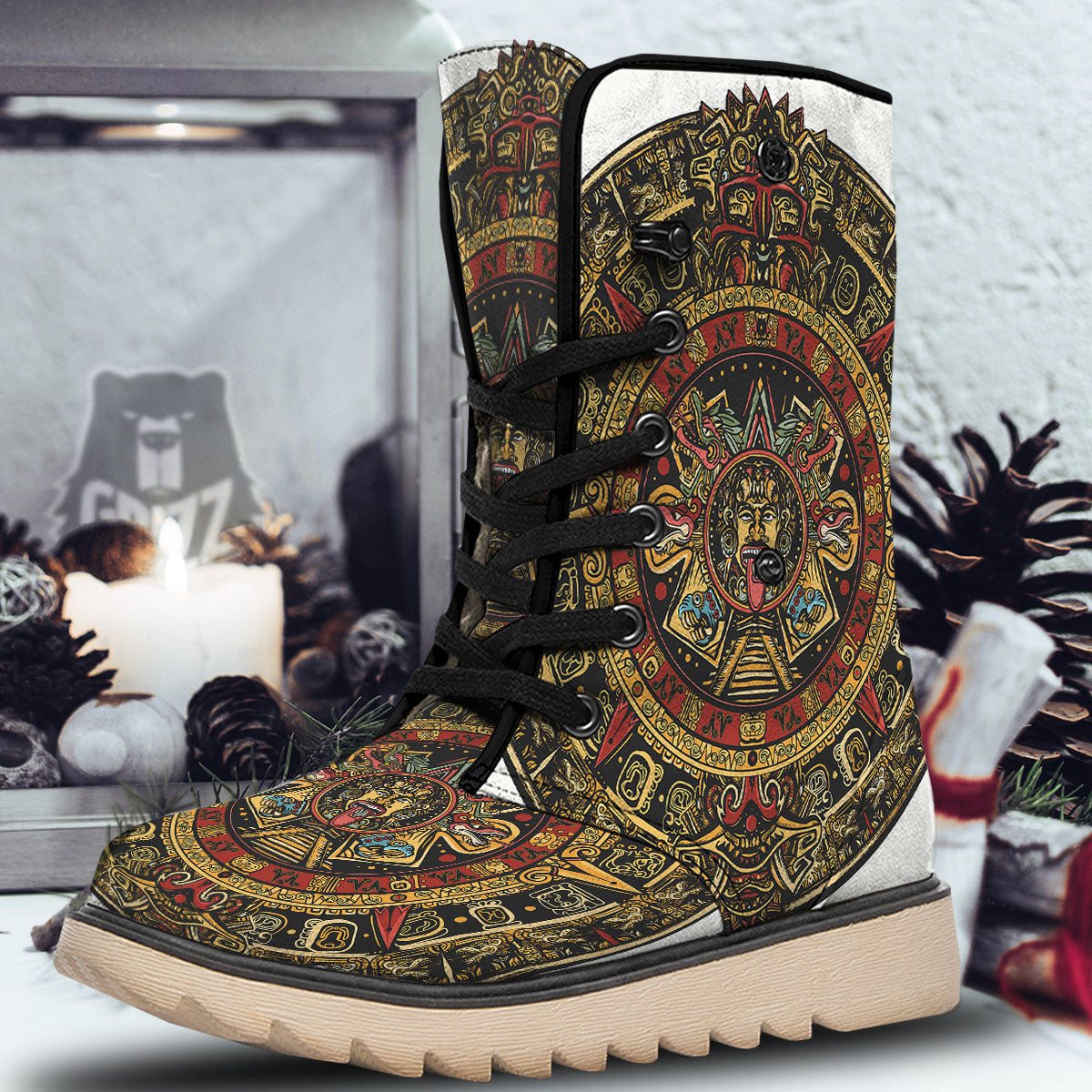 Calendar Mayan Print Snow Boots-grizzshop