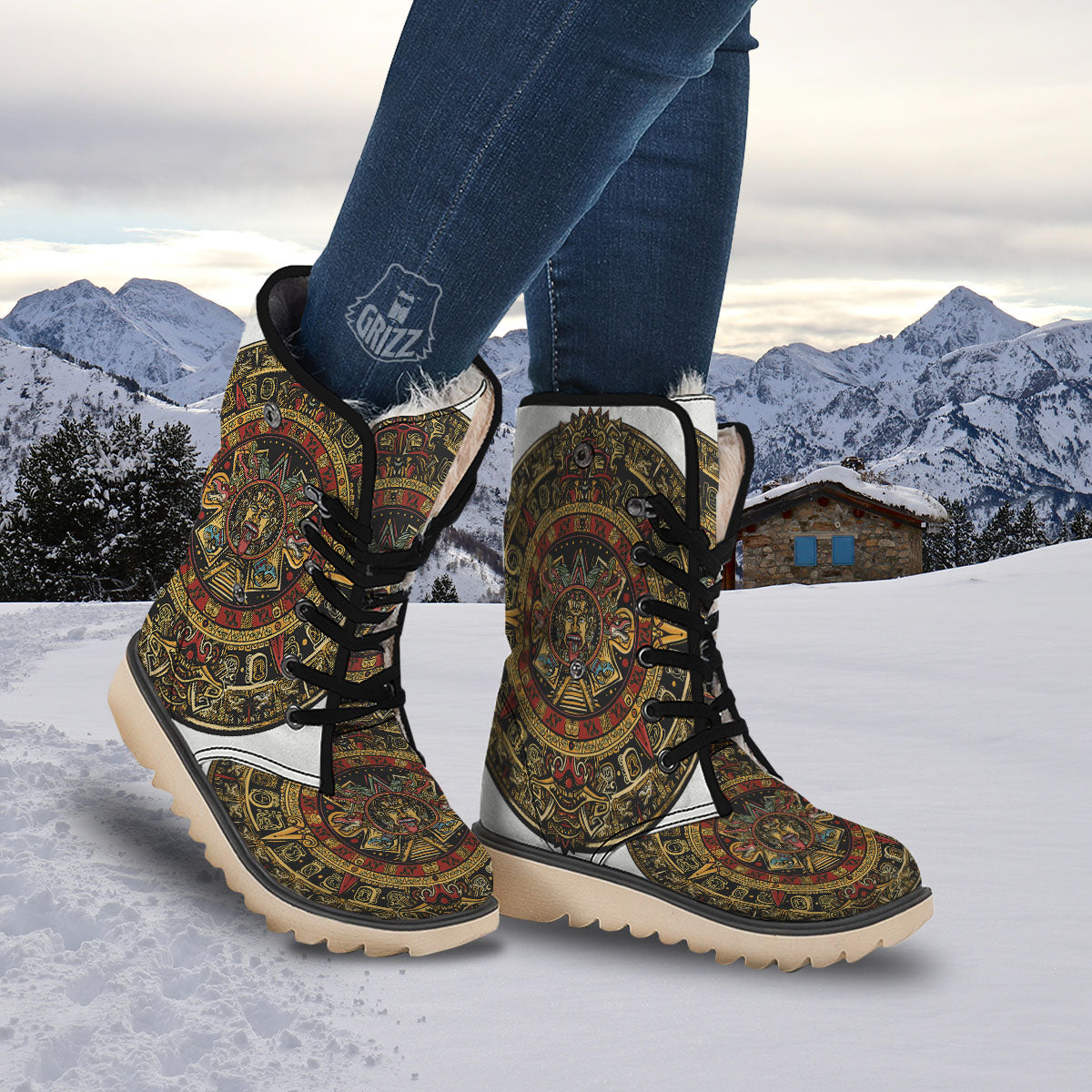 Calendar Mayan Print Snow Boots-grizzshop