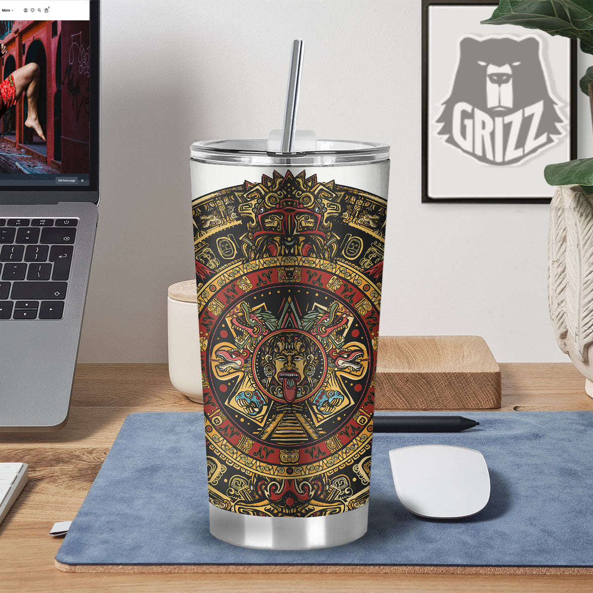 Calendar Mayan Print Tumbler-grizzshop