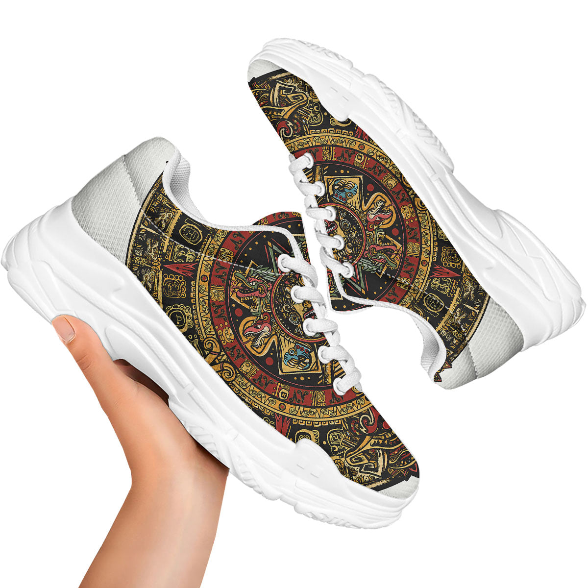 Calendar Mayan Print White Chunky Shoes-grizzshop