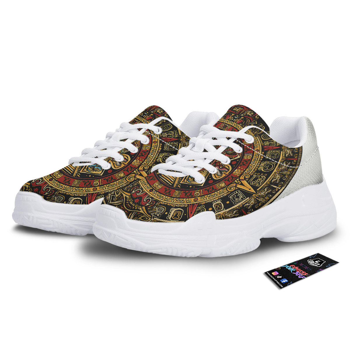 Calendar Mayan Print White Chunky Shoes-grizzshop