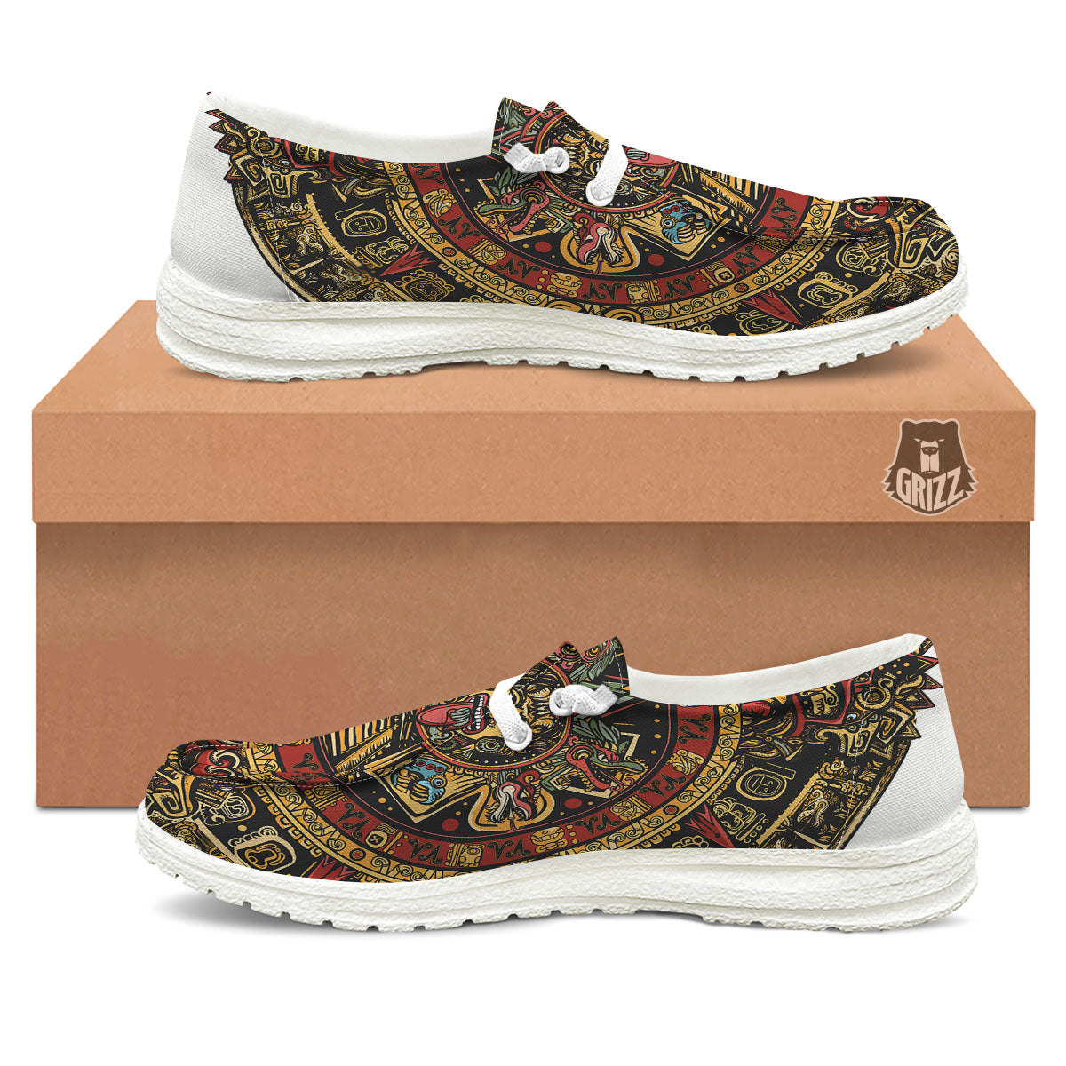 Calendar Mayan Print White Loafers-grizzshop