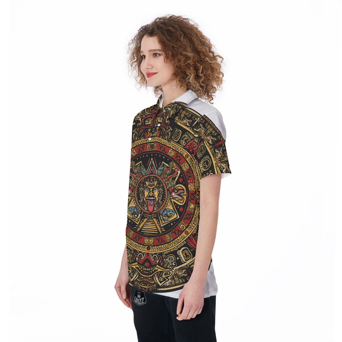 Calendar Mayan Print Women's Golf Shirts-grizzshop