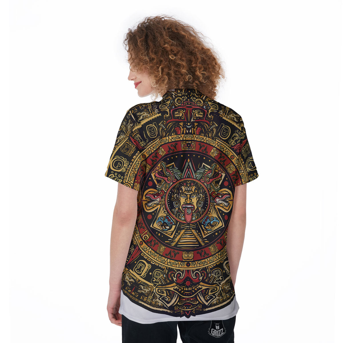 Calendar Mayan Print Women's Golf Shirts-grizzshop