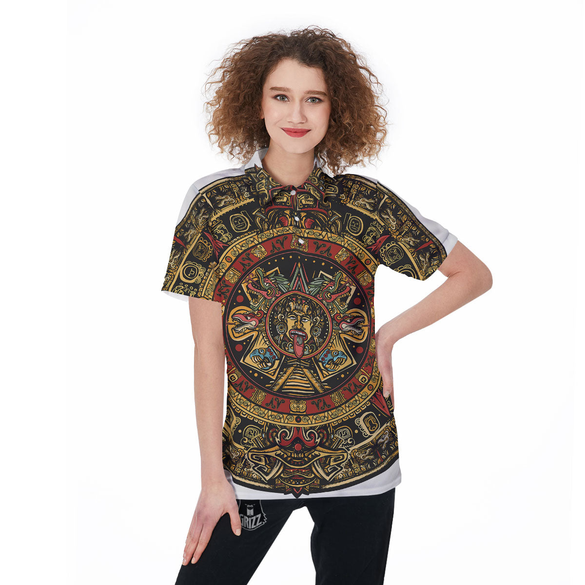 Calendar Mayan Print Women's Golf Shirts-grizzshop