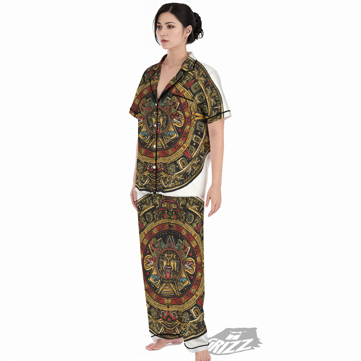 Calendar Mayan Print Women's Pajamas Set-grizzshop
