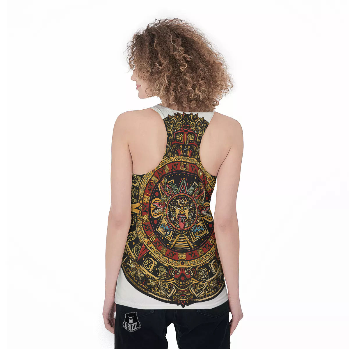 Calendar Mayan Print Women's Racerback Tank Top-grizzshop
