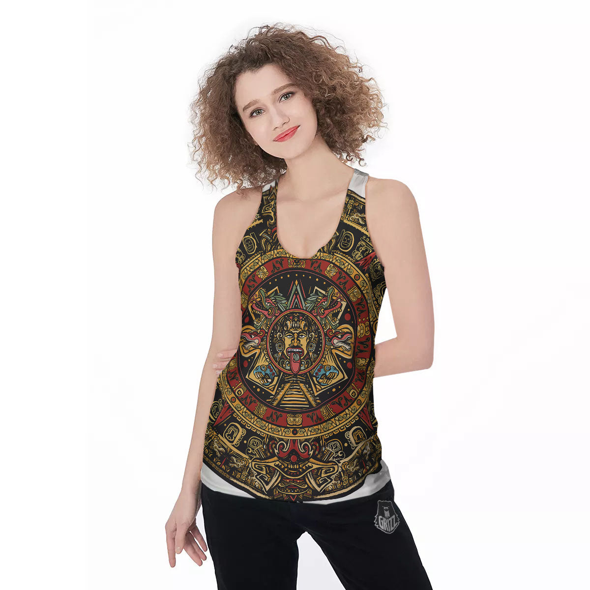 Calendar Mayan Print Women's Racerback Tank Top-grizzshop
