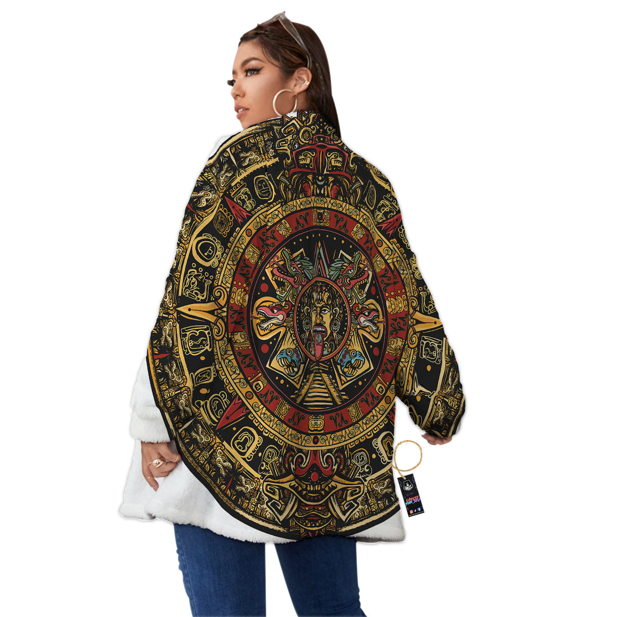 Calendar Mayan Print Women's Sherpa Jacket-grizzshop