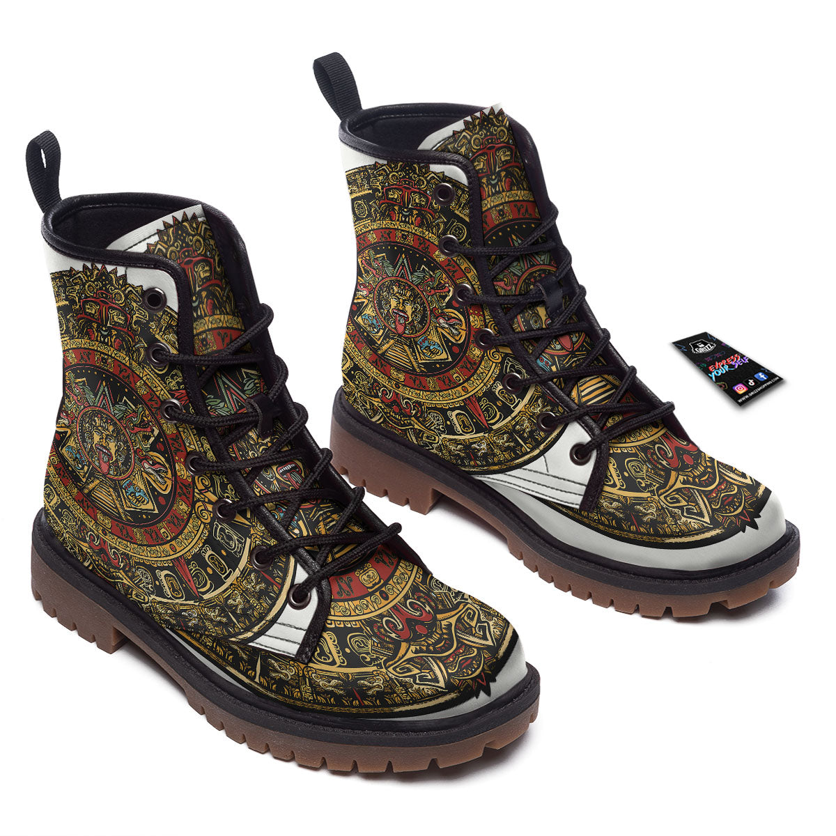 Calendar Mayan Print Work Boots-grizzshop
