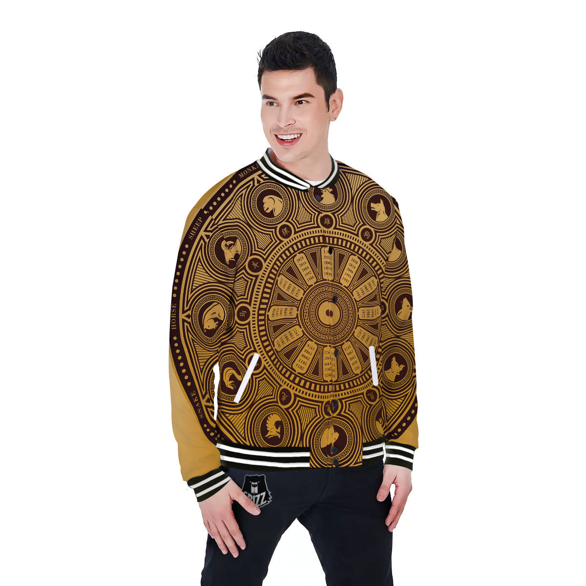 Calendar Signs Chinese Zodiac Print Baseball Jacket-grizzshop