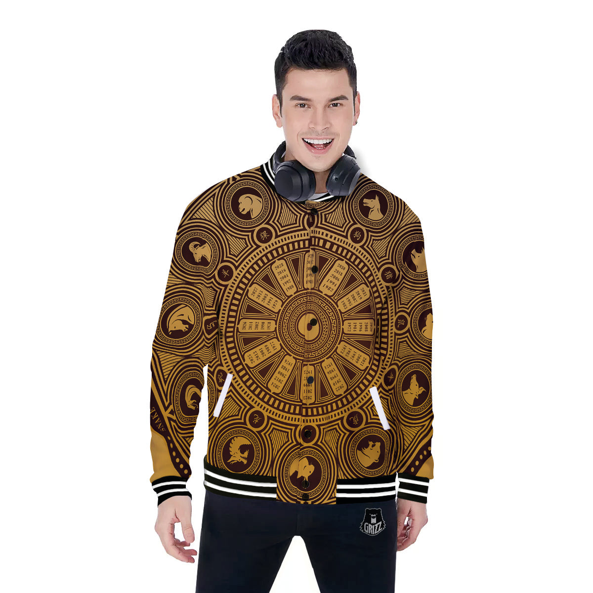 Calendar Signs Chinese Zodiac Print Baseball Jacket-grizzshop