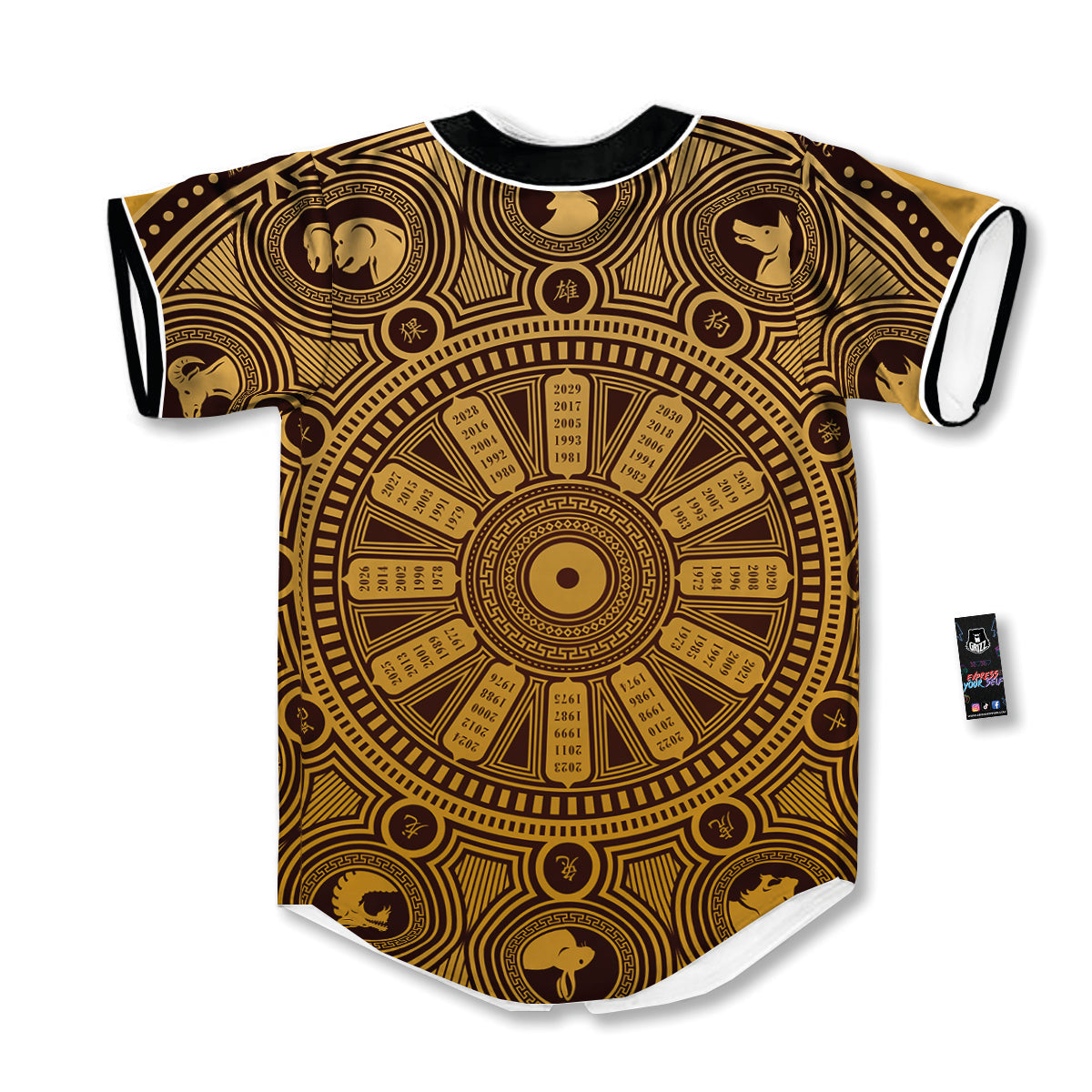 Calendar Signs Chinese Zodiac Print Baseball Jersey-grizzshop