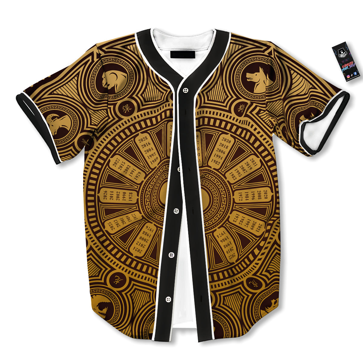 Calendar Signs Chinese Zodiac Print Baseball Jersey-grizzshop