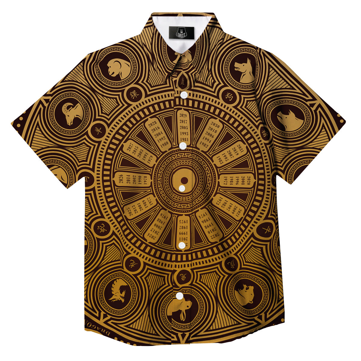 Calendar Signs Chinese Zodiac Print Button Up Shirt-grizzshop