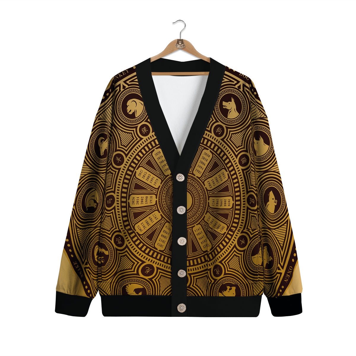 Calendar Signs Chinese Zodiac Print Cardigan-grizzshop