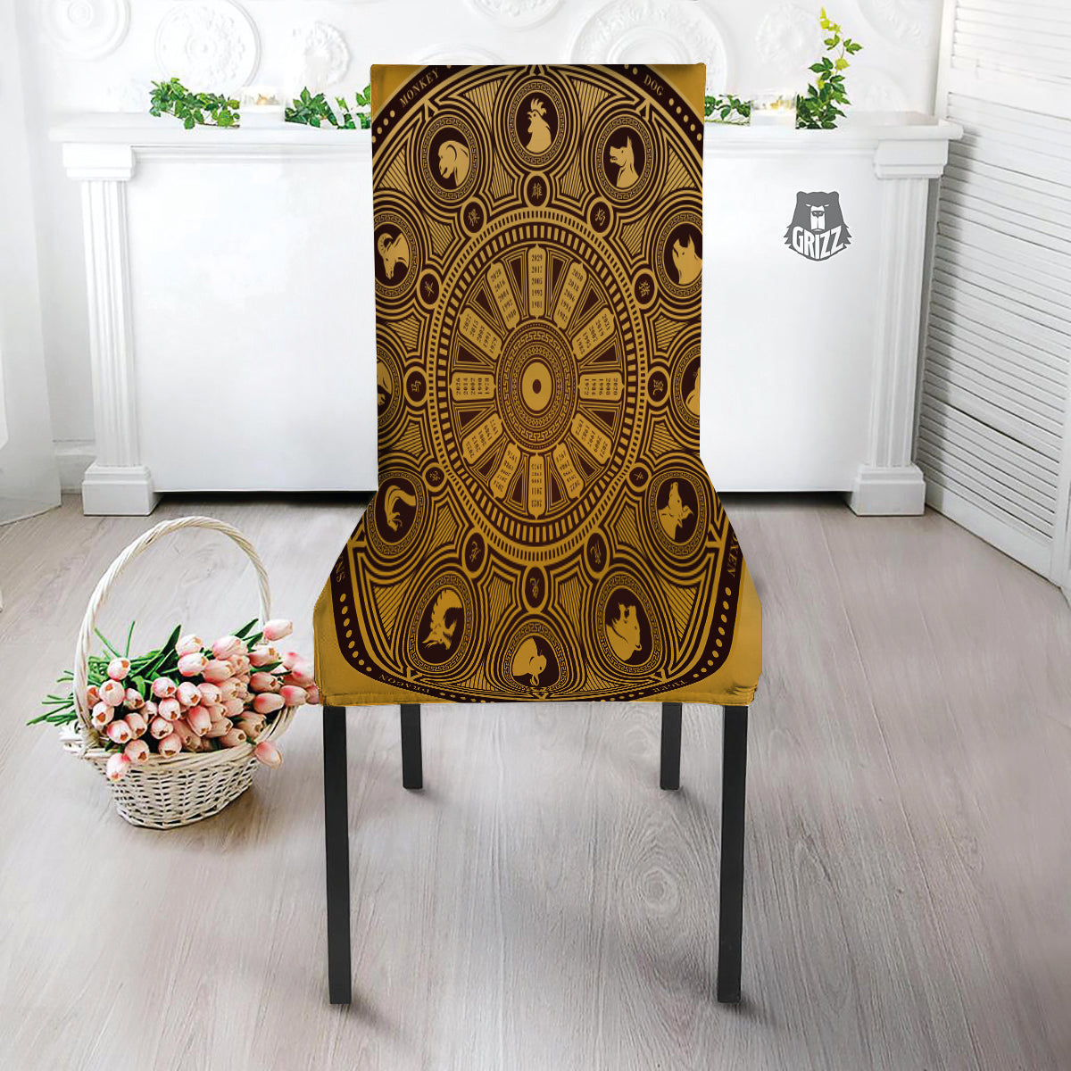 Calendar Signs Chinese Zodiac Print Dining Chair Slipcover-grizzshop
