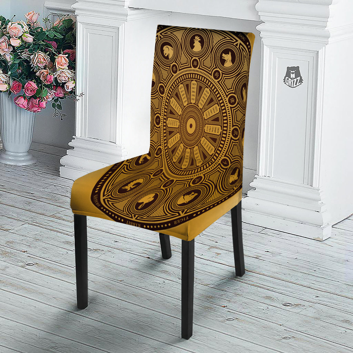 Calendar Signs Chinese Zodiac Print Dining Chair Slipcover-grizzshop