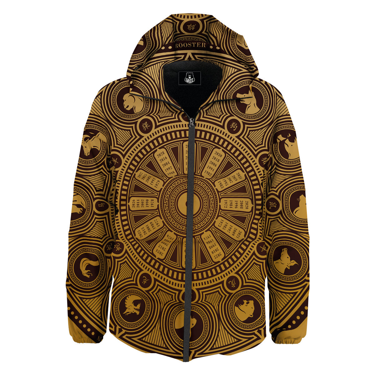 Calendar Signs Chinese Zodiac Print Down Jacket-grizzshop