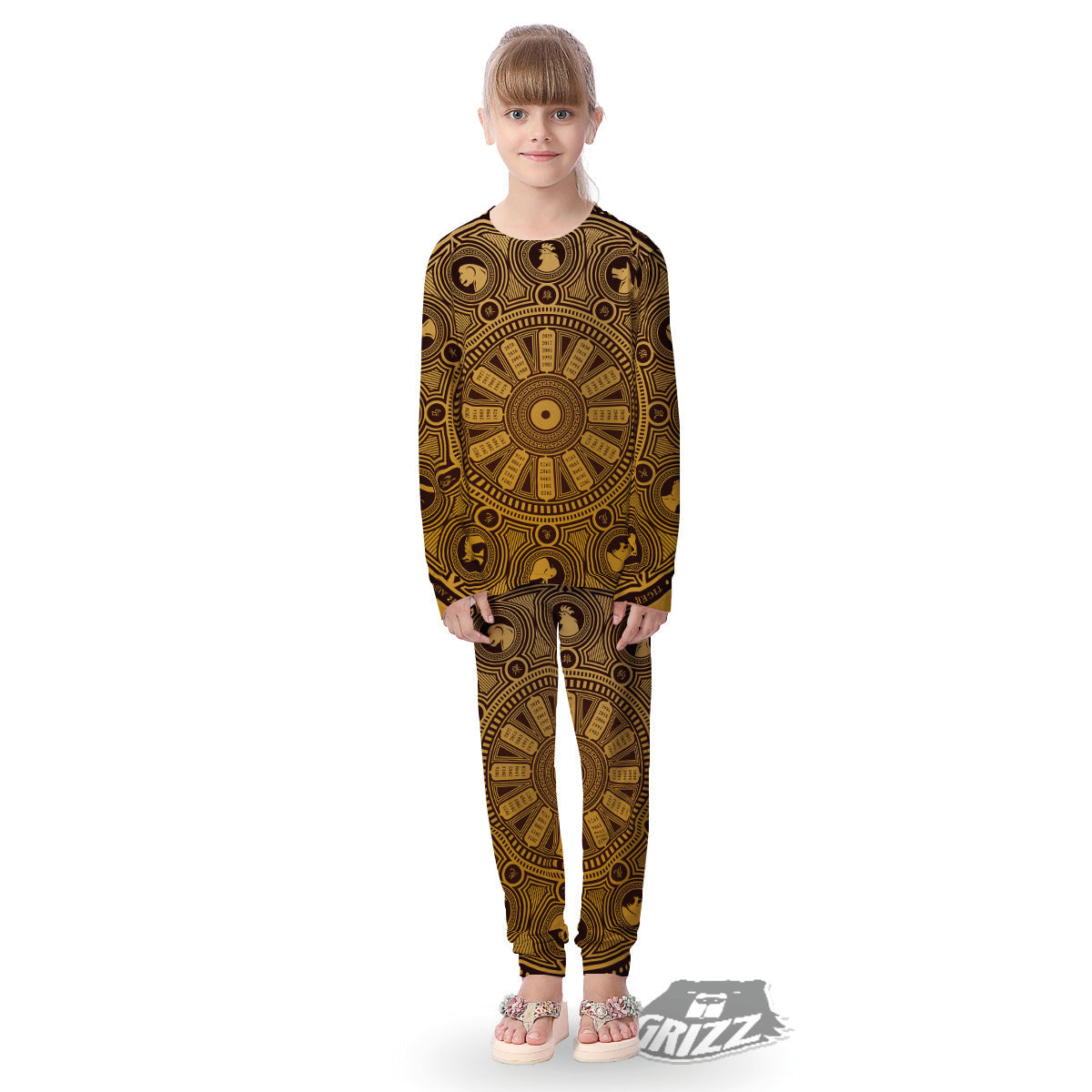 Calendar Signs Chinese Zodiac Print Kid's Pajamas-grizzshop